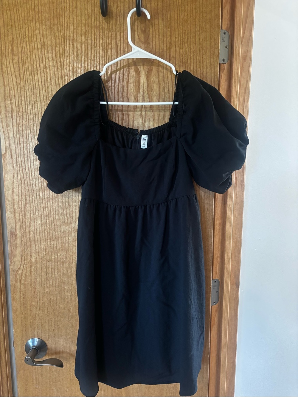 bp Black Square Neck Puff Strap Dress